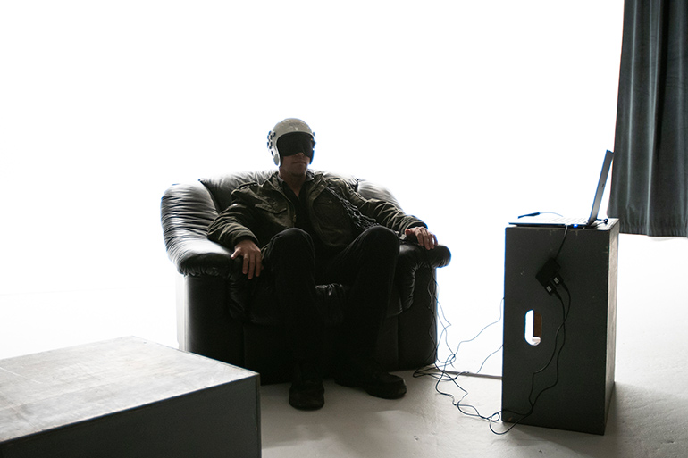 Christopher Garetano tests the God Helmet on Strange World