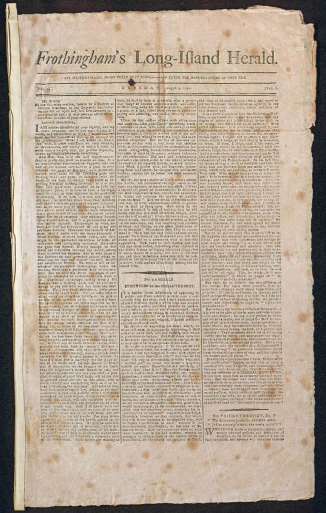 Frothingham's Long-Island Herald newspaper, dated August 9, 1781