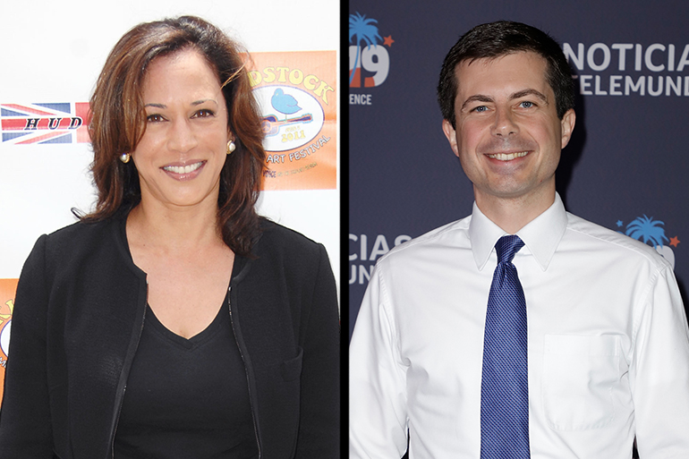 Kamala Harris, Pete Buttigieg; Photos: ©PATRICKMCMULLAN.COM, John Parra/TELEMUNDO