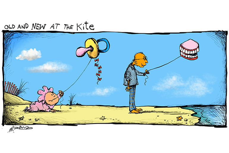 Old and new Dan's Kite Fly cartoon by Mickey Paraskevas
