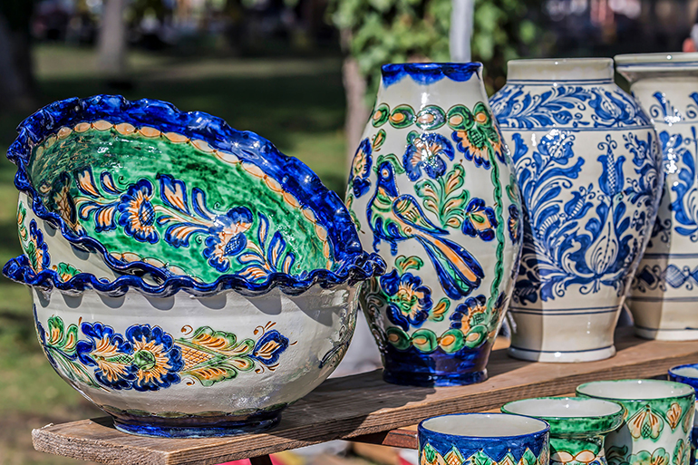 Romanian traditional ceramic painted with specific patterns for Corund, Transylvania area.