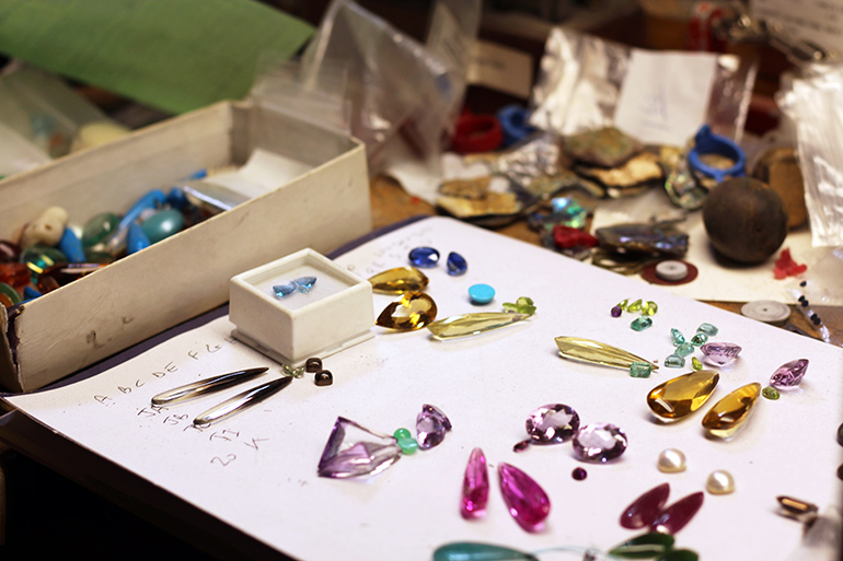 Assorted stones awaiting Eric Messin's settings at the Pelletreau Silver Shop in Southampton