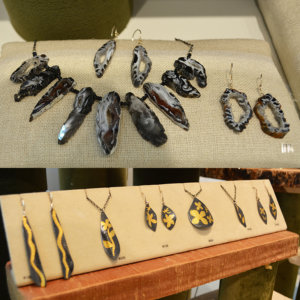 The Terra Necklace and matching earrings (above) and the Midnight in the Garden collection (below)