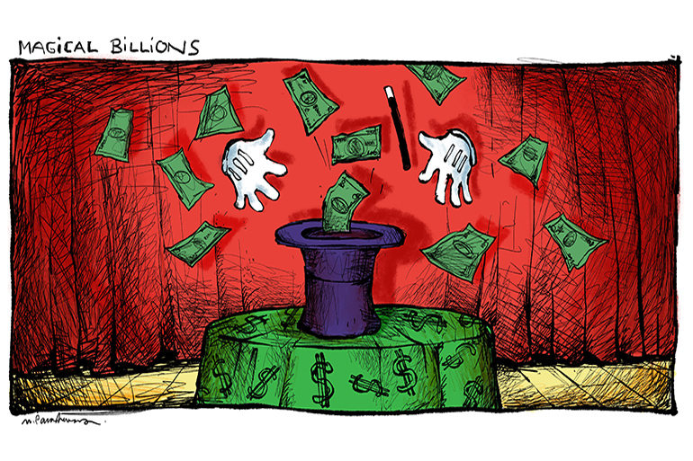 Magical billions cartoon by Mickey Paraskevas