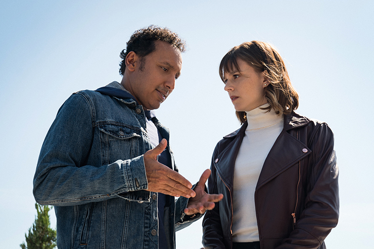 Aasif Mandvi with co-star Katja Herbers on the CBS drama "Evil"