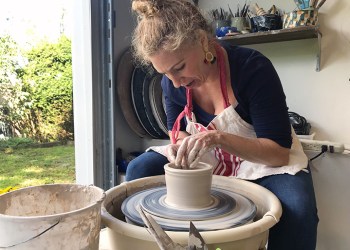 Eve Behar on the potter's wheel