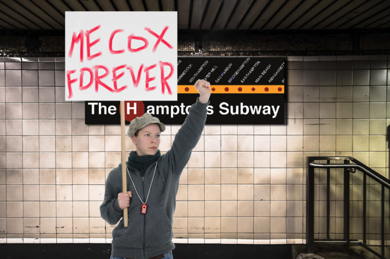 Demonstrators stood on the tracks waving signs that read MECOX FOREVER