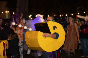 Pac-Man busting a move at the Halloween Silent Disco Dance Party