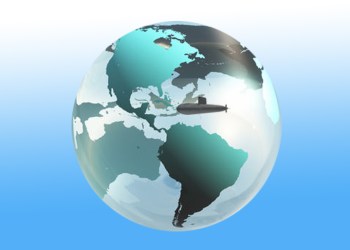 Bottomless Ocean Society translucent globe with submarine in it