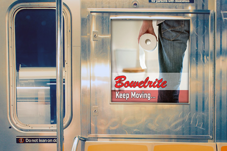 Bowelrite laxative ad with the "Keep Moving" slogan on the Hamptons Subway
