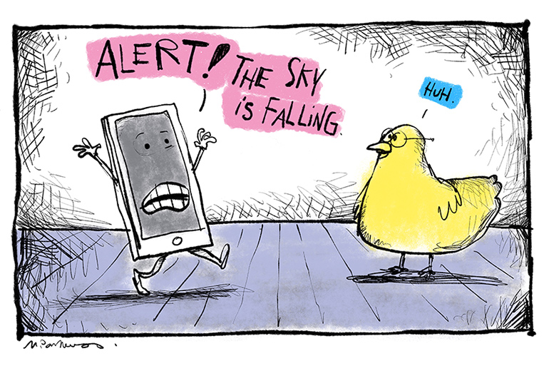 Cellphone alert cartoon by Mickey Paraskevas