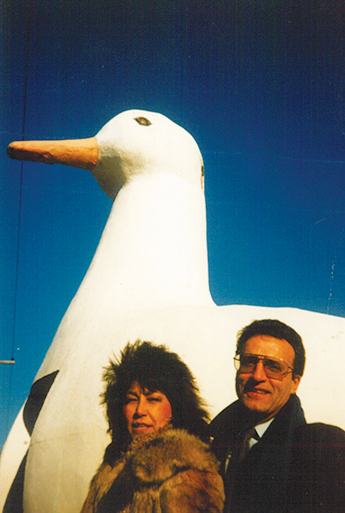 Pouran and Kia Eshghi with the Big Duck in the 1980s