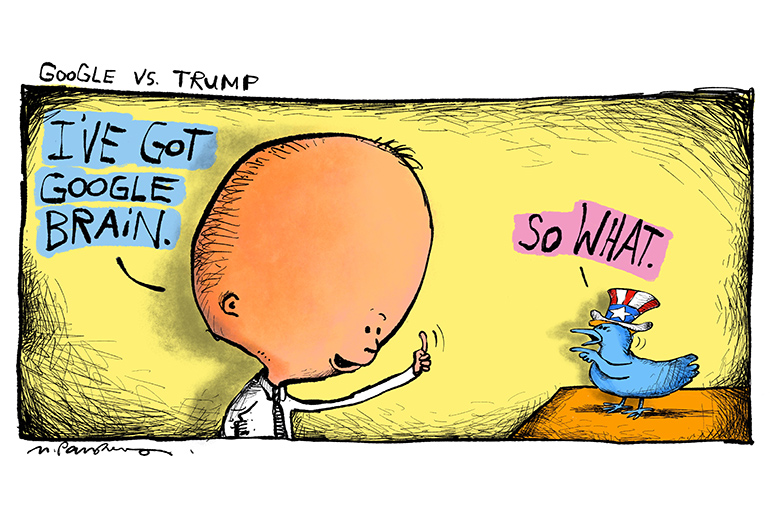 Google vs. Trump cartoon by Mickey Paraskevas