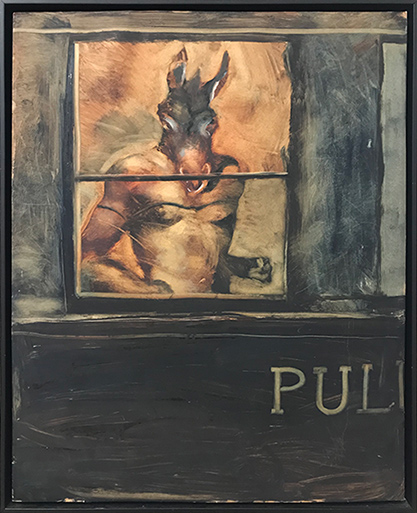 Mickey Paraskevas beast on a train painting