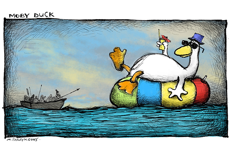 Moby Duck cartoon by Mickey Paraskevas