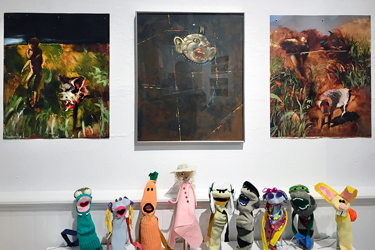 Paraskevas' "Spookhouse" and Lord of the Flies works at "Paint Your World,"