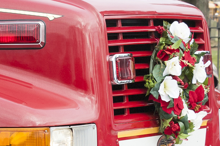 Taunton, Massachusetts, USA - December 5, 2010: Berkley Fire Rescue truck decorated for Taunton Christmas Parade