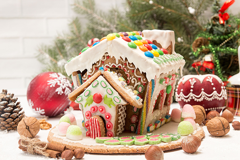 Gingerbread house. Christmas holiday sweets. European Christmas