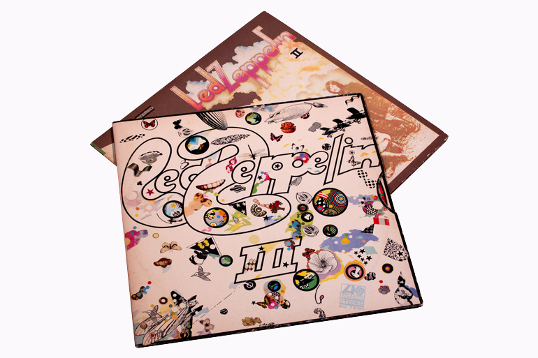 RIVER FALLS,WISCONSIN-JANUARY 30,2015: Two vintage Led Zeppelin record albums. Led Zeppelin was an English rock band formed in London in Nineteen Sixty Eight.