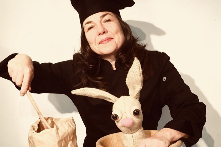 Liz Joyce and Itty Bitty the Marzipan Bunny