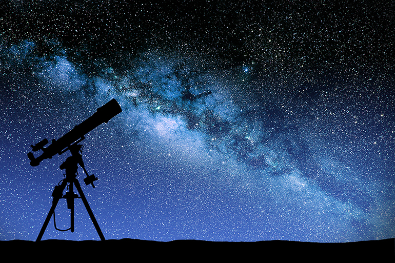 Illustration of a telescope watching the wilky way