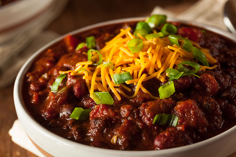 Homemade Organic Vegetarian Chili with Beans and Cheese