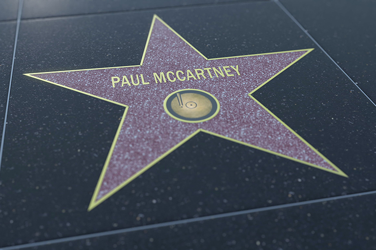 Hollywood Walk of Fame star with PAUL MCCARTNEY inscription. Editorial 3D