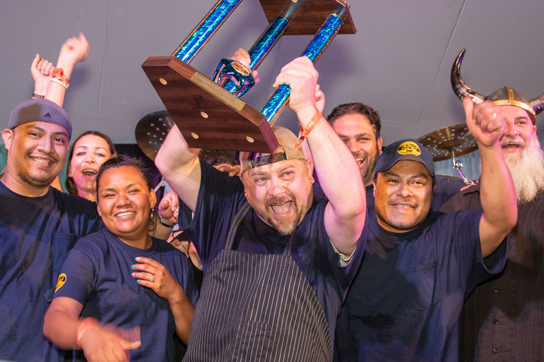Matty Boudreau and his team accepting his third GrillHampton award in 2019