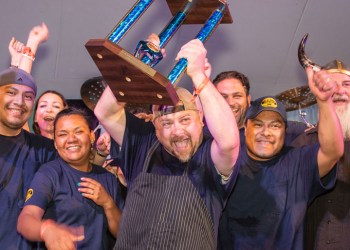 Matty Boudreau and his team accepting his third GrillHampton award in 2019