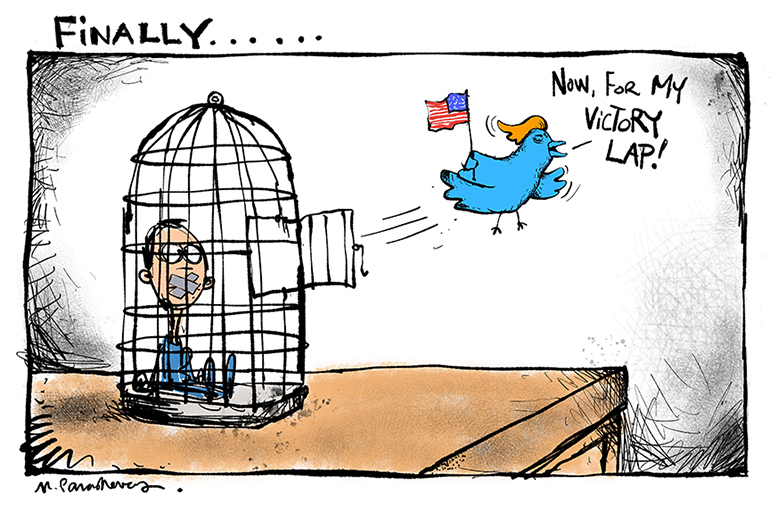 Trump trial cartoon by Mickey Paraskevas