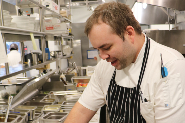 Chef Kyle Koenig in the Preston House kitchen