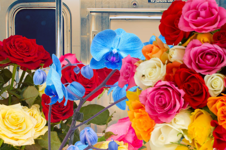 Flower bouquets stuffed on the Hamptons Subway