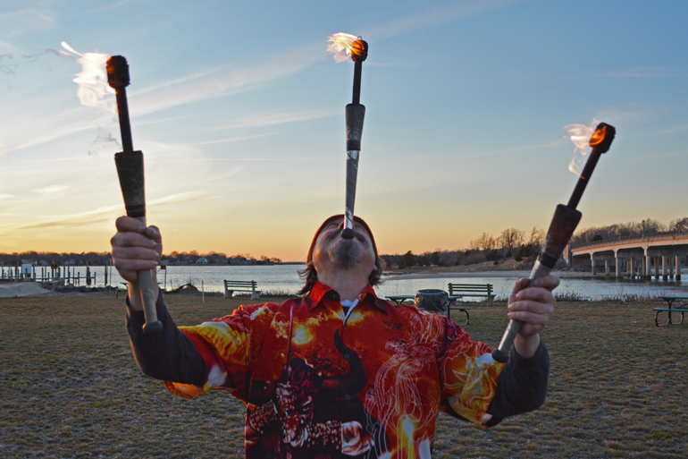 HarborFrost fire juggler Keith Leaf performs