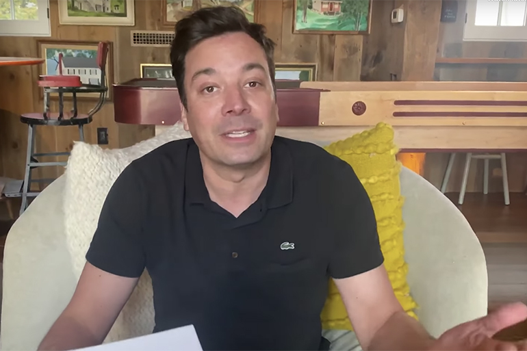 Jimmy Fallon films Tonight Show at home