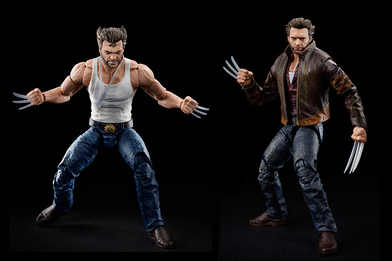 Hugh Jackman's likeness on two Marvel Legends movie Wolverine action figures