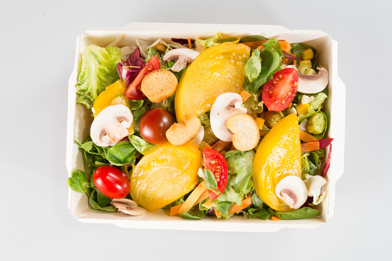 Salad takeaway container top view takeout
