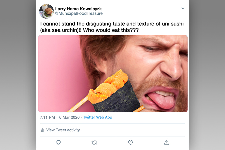 Uni sushi hate tweet