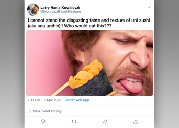 Uni sushi hate tweet