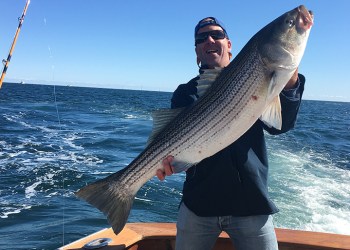 Erik Peterson with cow striped bass enjoys East End summer adventures