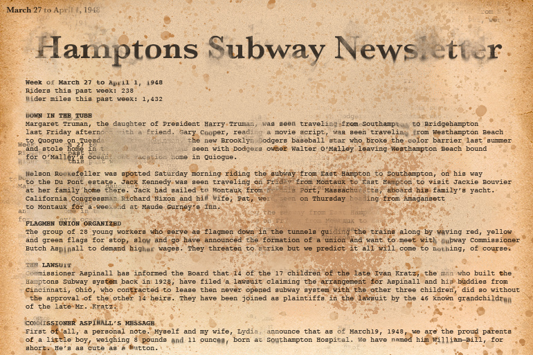Vintage Hamptons Subway Newsletter from March 27 to April 1, 1948