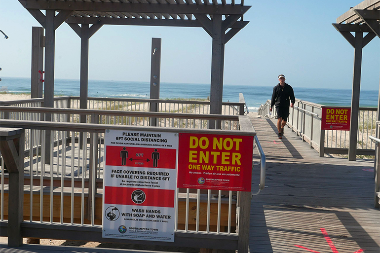 Southampton Town beach marked for social distancing