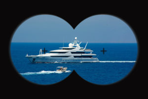 Superyacht seen through Hamptons Police Department binoculars