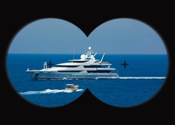Superyacht seen through Hamptons Police Department binoculars