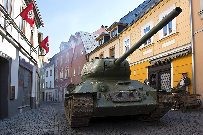 T-34 tank on Nazi Main Street movie scene