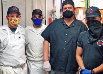 Union Burger Bar crew are ready to serve in masks