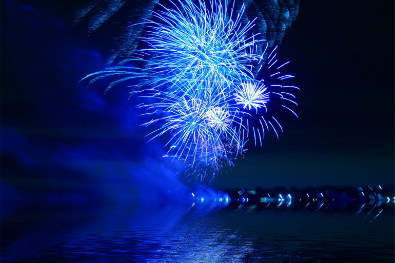 celebratory bright firework in a night sky