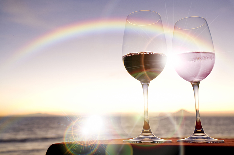 wine, rainbow, beach