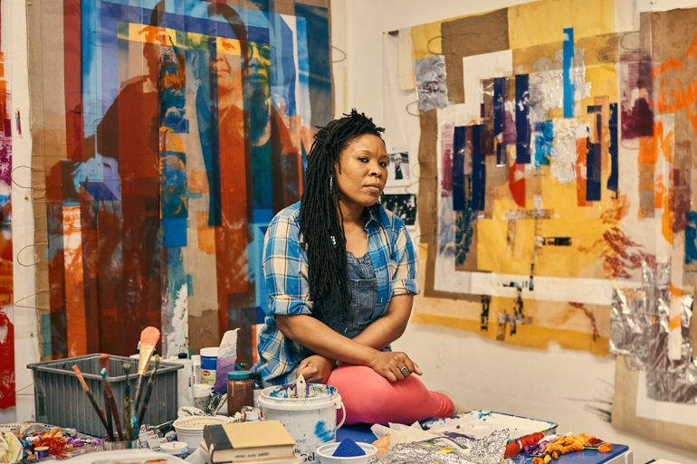Tomashi Jackson in her studio, Photo: Christopher Gregory