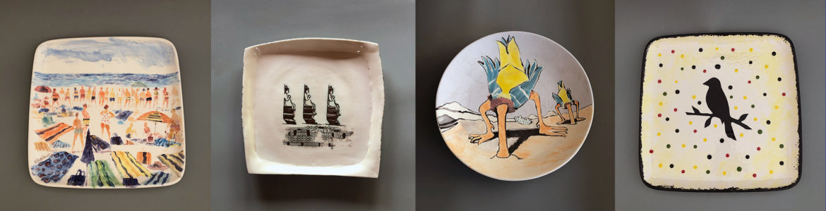 The Retreat All Against Abuse auction plates by Mickey Paraskevas, Mae Mougin, Paton Miller and Dan Rizzie