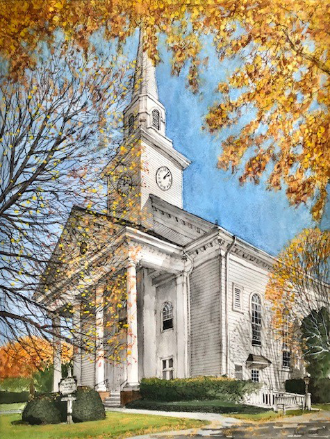 "East Hampton Presbyterian Church" by David Arbus, for sale in the online auction